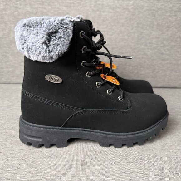 Women’s Black Lugz Workboots  US Size 7 M Empire HI FUR Black/Charcoal NWOT - Picture 4 of 10